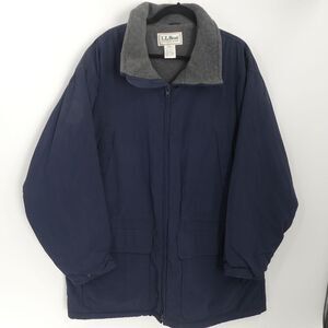 LL Bean Insulated Fleece Lined Full‎ Zip Up Nylon Jacket Blue Men's Large L